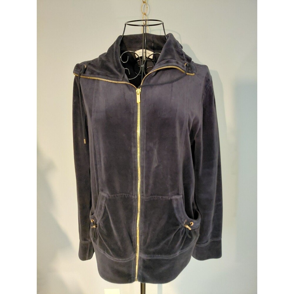 Jones NY Sport Velour Jacket Womens M Black Unlined
